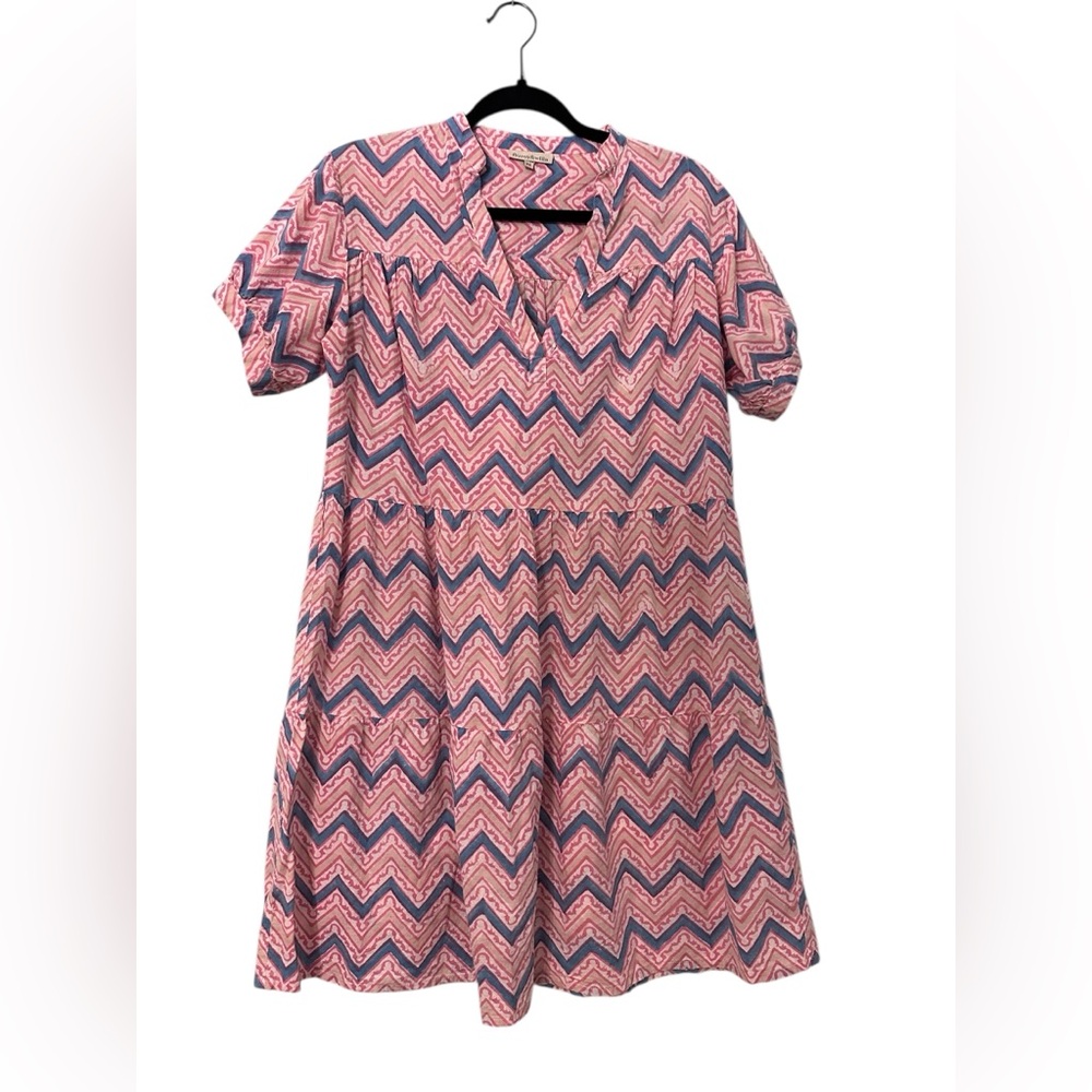 $215 Fitzroy &‎ Willa Chevron Patterned Short Sleeve Dress XS (Oversized)